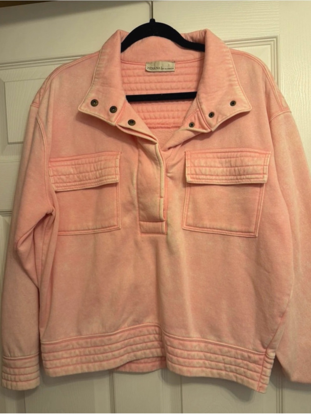 Zenana Outfitters Blush Pink Snap Collar Pullover